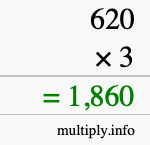 How to calculate 620 times 3 using long multiplication How to calculate 620 times 3 using long multiplication