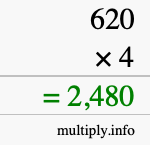 How to calculate 620 times 4 using long multiplication
