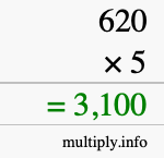 How to calculate 620 times 5 using long multiplication How to calculate 620 times 5 using long multiplication