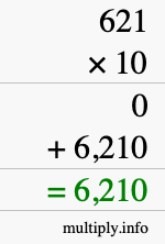 How to calculate 621 times 10 using long multiplication