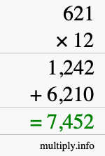 How to calculate 621 times 12 using long multiplication How to calculate 621 times 12 using long multiplication