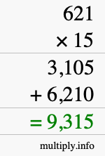 How to calculate 621 times 15 using long multiplication How to calculate 621 times 15 using long multiplication