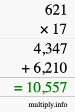 How to calculate 621 times 17 using long multiplication How to calculate 621 times 17 using long multiplication