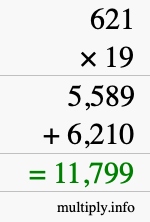 How to calculate 621 times 19 using long multiplication