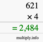 How to calculate 621 times 4 using long multiplication