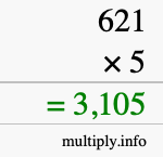 How to calculate 621 times 5 using long multiplication How to calculate 621 times 5 using long multiplication