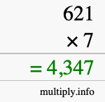 How to calculate 621 times 7 using long multiplication How to calculate 621 times 7 using long multiplication