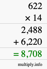 How to calculate 622 times 14 using long multiplication