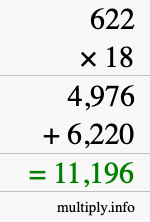 How to calculate 622 times 18 using long multiplication