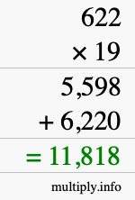 How to calculate 622 times 19 using long multiplication