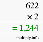 How to calculate 622 times 2 using long multiplication