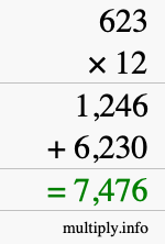How to calculate 623 times 12 using long multiplication How to calculate 623 times 12 using long multiplication