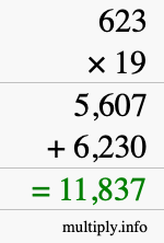 How to calculate 623 times 19 using long multiplication