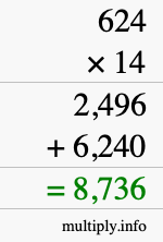 How to calculate 624 times 14 using long multiplication