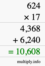 How to calculate 624 times 17 using long multiplication How to calculate 624 times 17 using long multiplication
