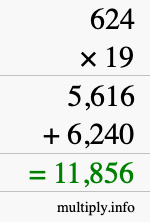 How to calculate 624 times 19 using long multiplication