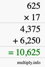 How to calculate 625 times 17 using long multiplication How to calculate 625 times 17 using long multiplication