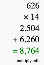 How to calculate 626 times 14 using long multiplication