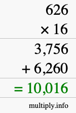 How to calculate 626 times 16 using long multiplication