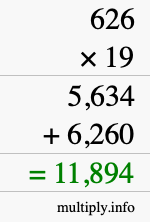 How to calculate 626 times 19 using long multiplication