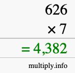 How to calculate 626 times 7 using long multiplication