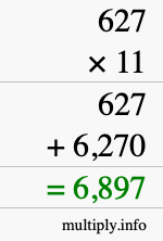 How to calculate 627 times 11 using long multiplication