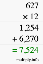 How to calculate 627 times 12 using long multiplication How to calculate 627 times 12 using long multiplication