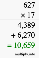 How to calculate 627 times 17 using long multiplication How to calculate 627 times 17 using long multiplication