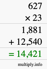 How to calculate 627 times 23 using long multiplication How to calculate 627 times 23 using long multiplication