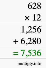 How to calculate 628 times 12 using long multiplication How to calculate 628 times 12 using long multiplication