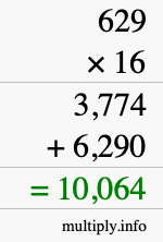 How to calculate 629 times 16 using long multiplication