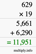 How to calculate 629 times 19 using long multiplication