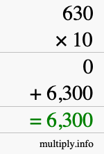 How to calculate 630 times 10 using long multiplication
