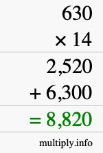 How to calculate 630 times 14 using long multiplication