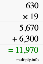 How to calculate 630 times 19 using long multiplication