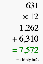 How to calculate 631 times 12 using long multiplication How to calculate 631 times 12 using long multiplication