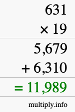 How to calculate 631 times 19 using long multiplication