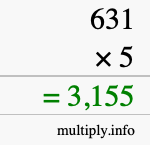 How to calculate 631 times 5 using long multiplication How to calculate 631 times 5 using long multiplication