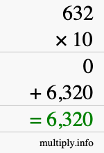 How to calculate 632 times 10 using long multiplication