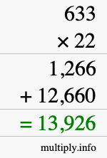 How to calculate 633 times 22 using long multiplication How to calculate 633 times 22 using long multiplication