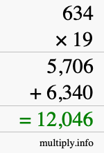 How to calculate 634 times 19 using long multiplication