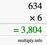 How to calculate 634 times 6 using long multiplication How to calculate 634 times 6 using long multiplication