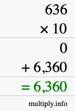 How to calculate 636 times 10 using long multiplication