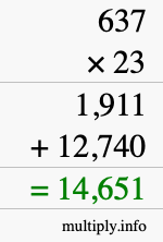 How to calculate 637 times 23 using long multiplication How to calculate 637 times 23 using long multiplication
