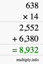 How to calculate 638 times 14 using long multiplication