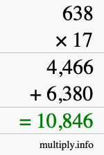 How to calculate 638 times 17 using long multiplication
