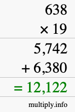 How to calculate 638 times 19 using long multiplication