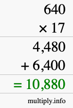 How to calculate 640 times 17 using long multiplication