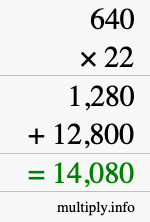 How to calculate 640 times 22 using long multiplication