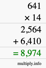 How to calculate 641 times 14 using long multiplication